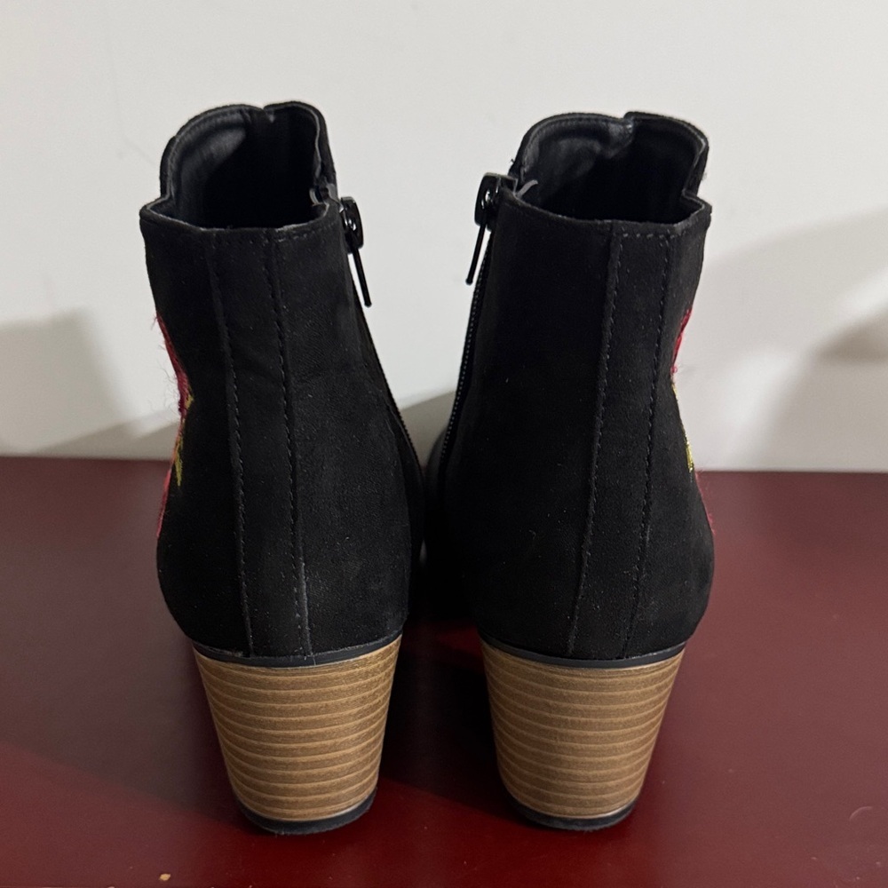 Floral Embroidered Black Ankle Boots - Picture 6 of 10